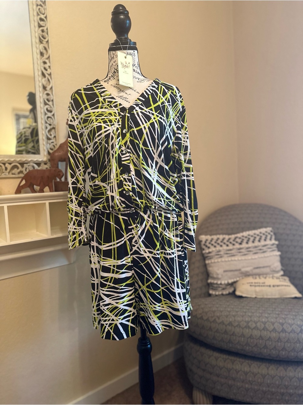 SNO SKINS Black, White & Lime Abstract Print Women’s Jumpsuit